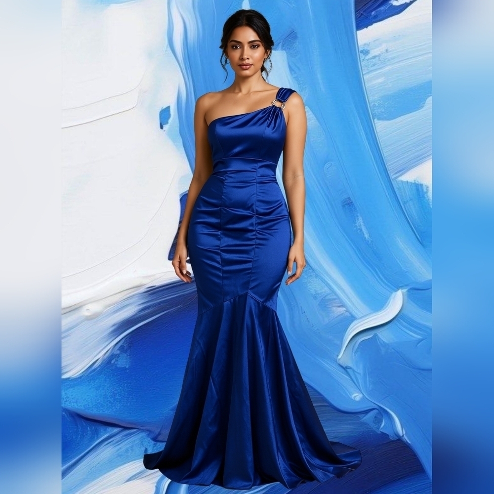 Blondie Nites By Stacy Sklar One-Shoulder Sapphire Blue Dress